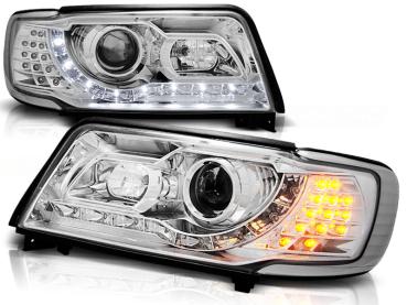Scheinwerfer LED Tagfahrlicht Optik für Audi 100 C4 Bj. 91-94 Chrom